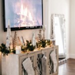 christmas decorations on tv stand