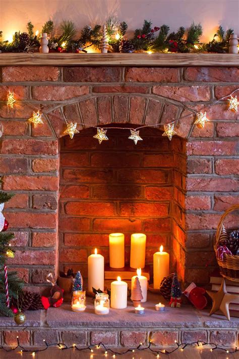 christmas decorations inside fireplace