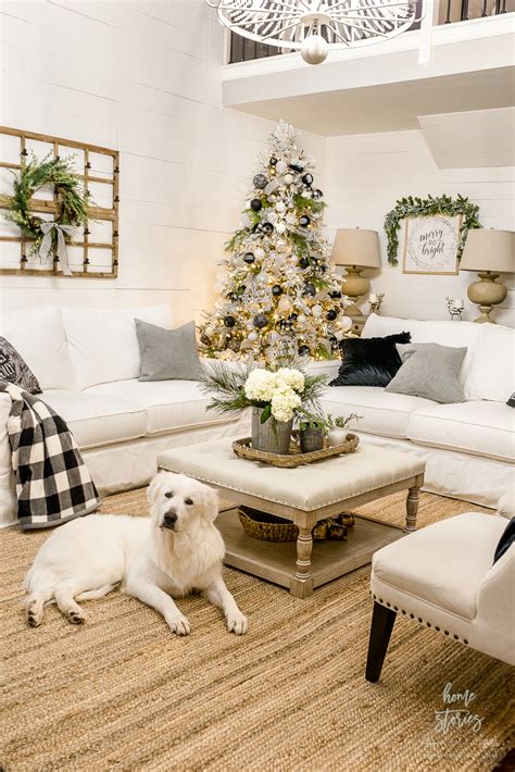 black and white christmas living room
